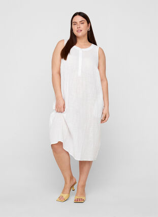 Sleeveless cotton dress, White, Model image number 2