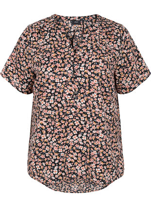 Printed blouse with short sleeves, Ditsy AOP, Packshot image number 0