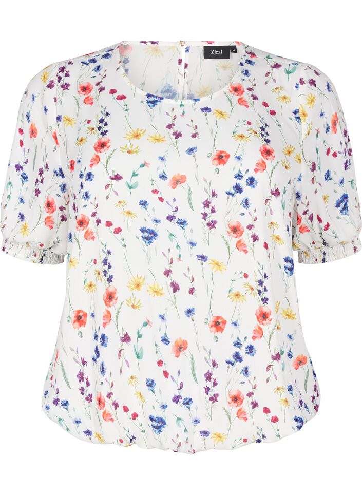 Floral blouse with smocking, Blue, Packshot image number 0