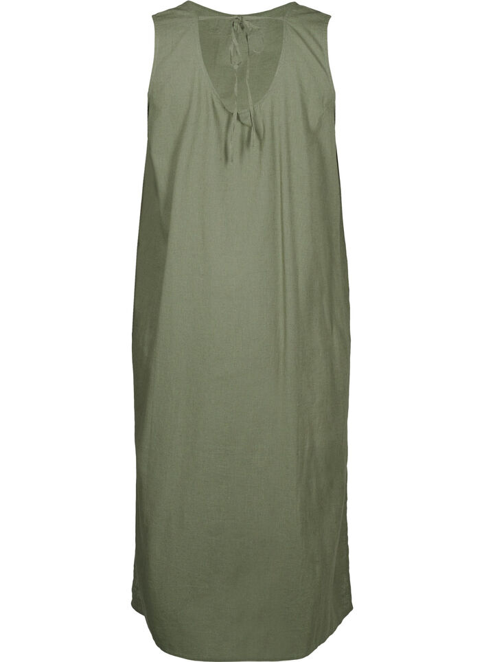 Sleeveless cotton blend dress with linen, Deep Lichen Green, Packshot image number 1