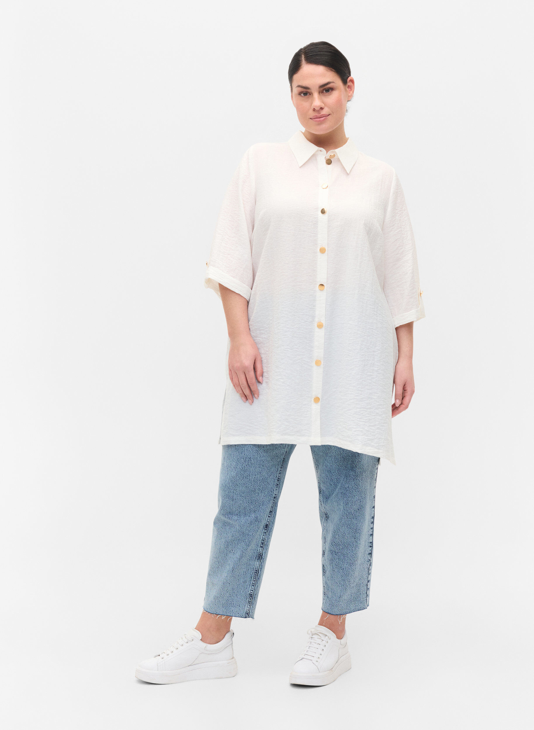 Zizzifashion Long shirt with 3/4 sleeves, Bright White, Model image number 2