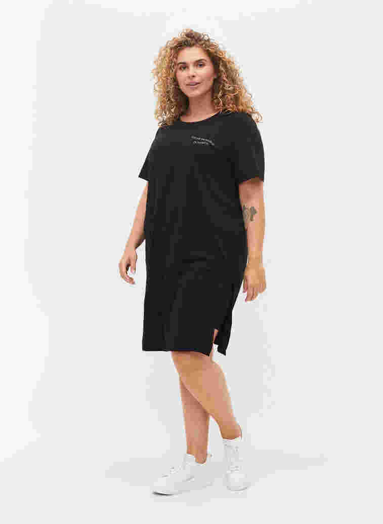 Long cotton t-shirt with print details, Black, Model image number 2