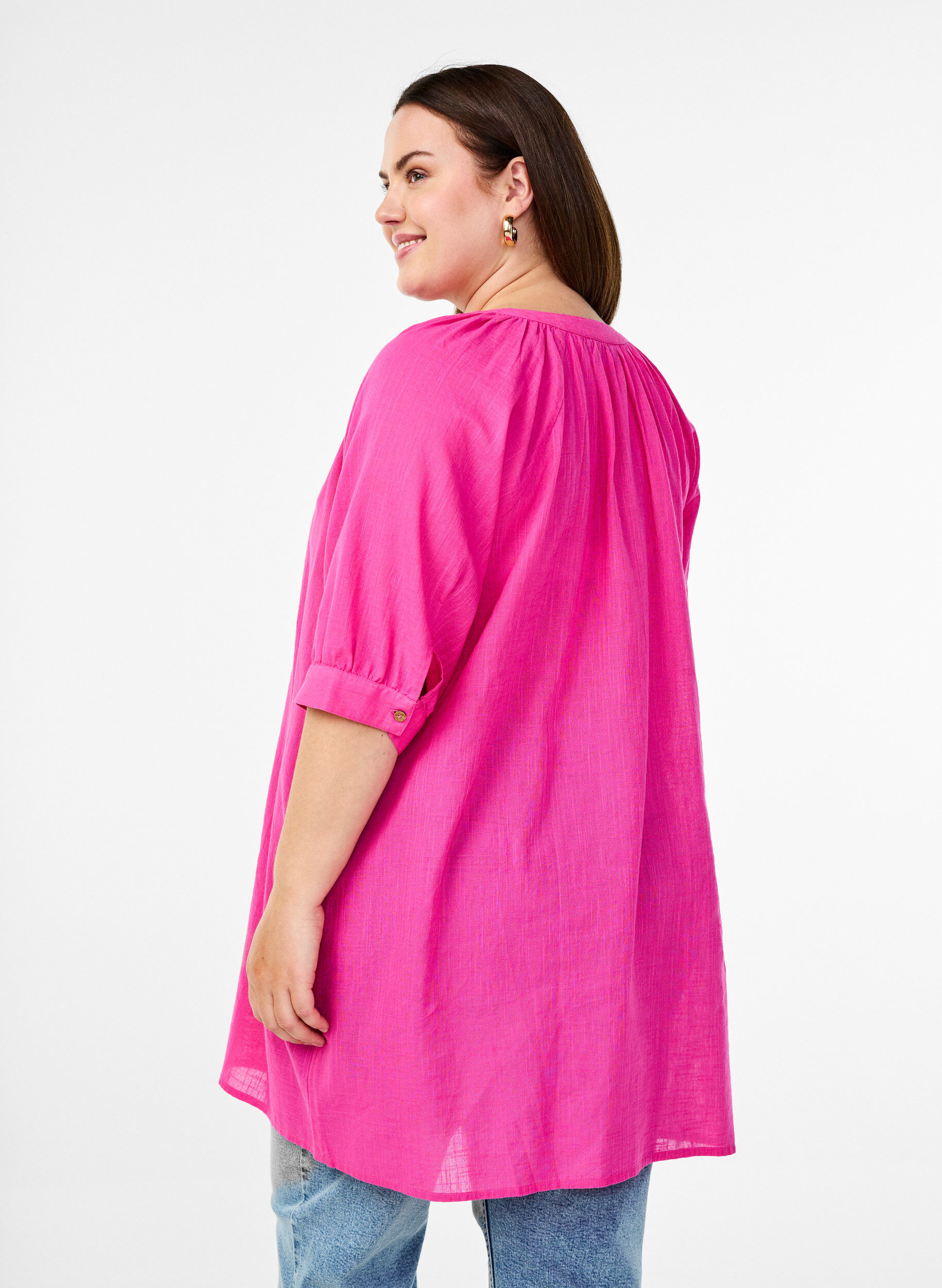Zizzifashion Cotton tunic with a V-neck, Rose, Model image number 2