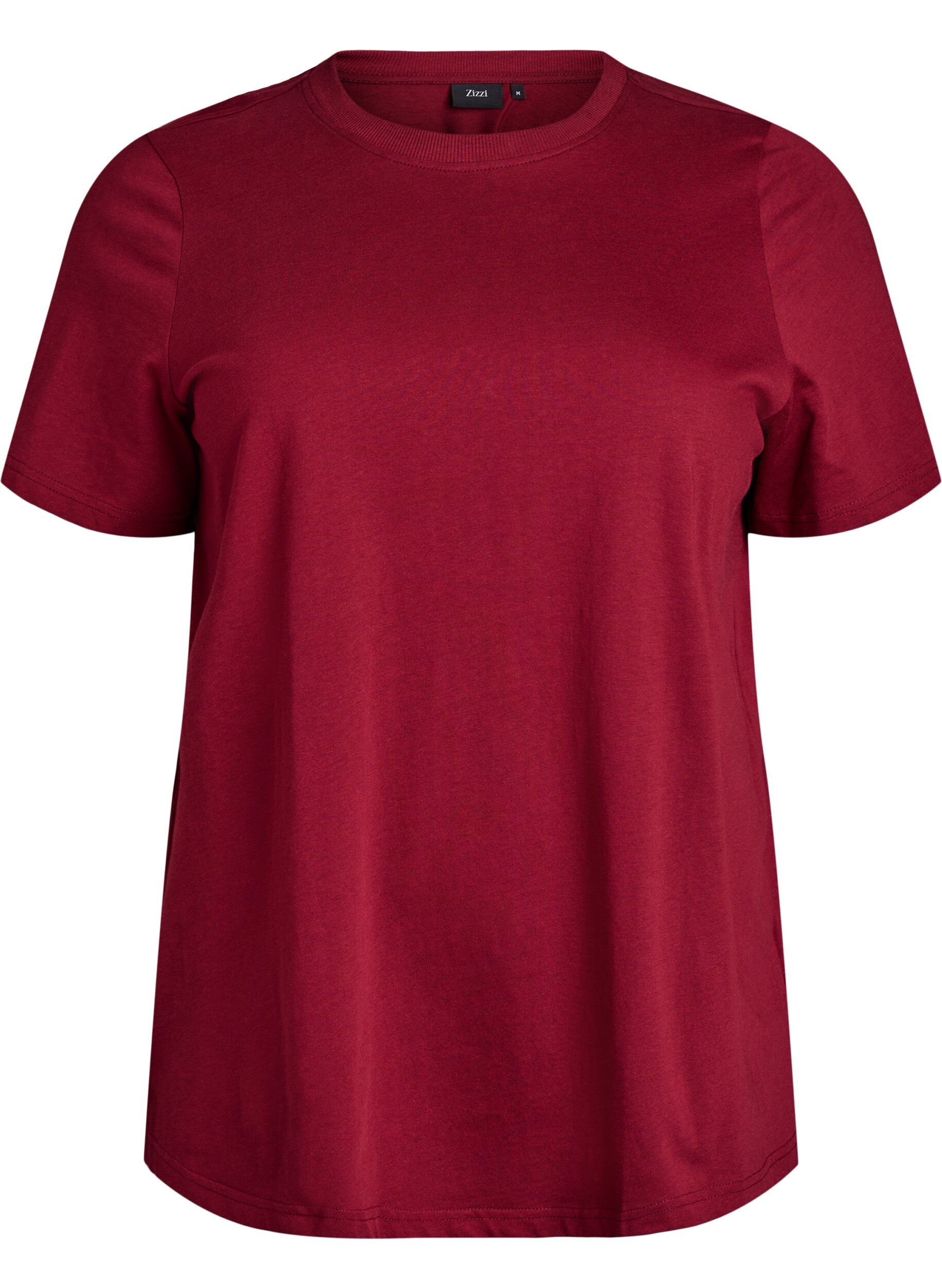 Zizzifashion Basic cotton T-shirt with round neck, Dark Bordeaux, Packshot image number 0