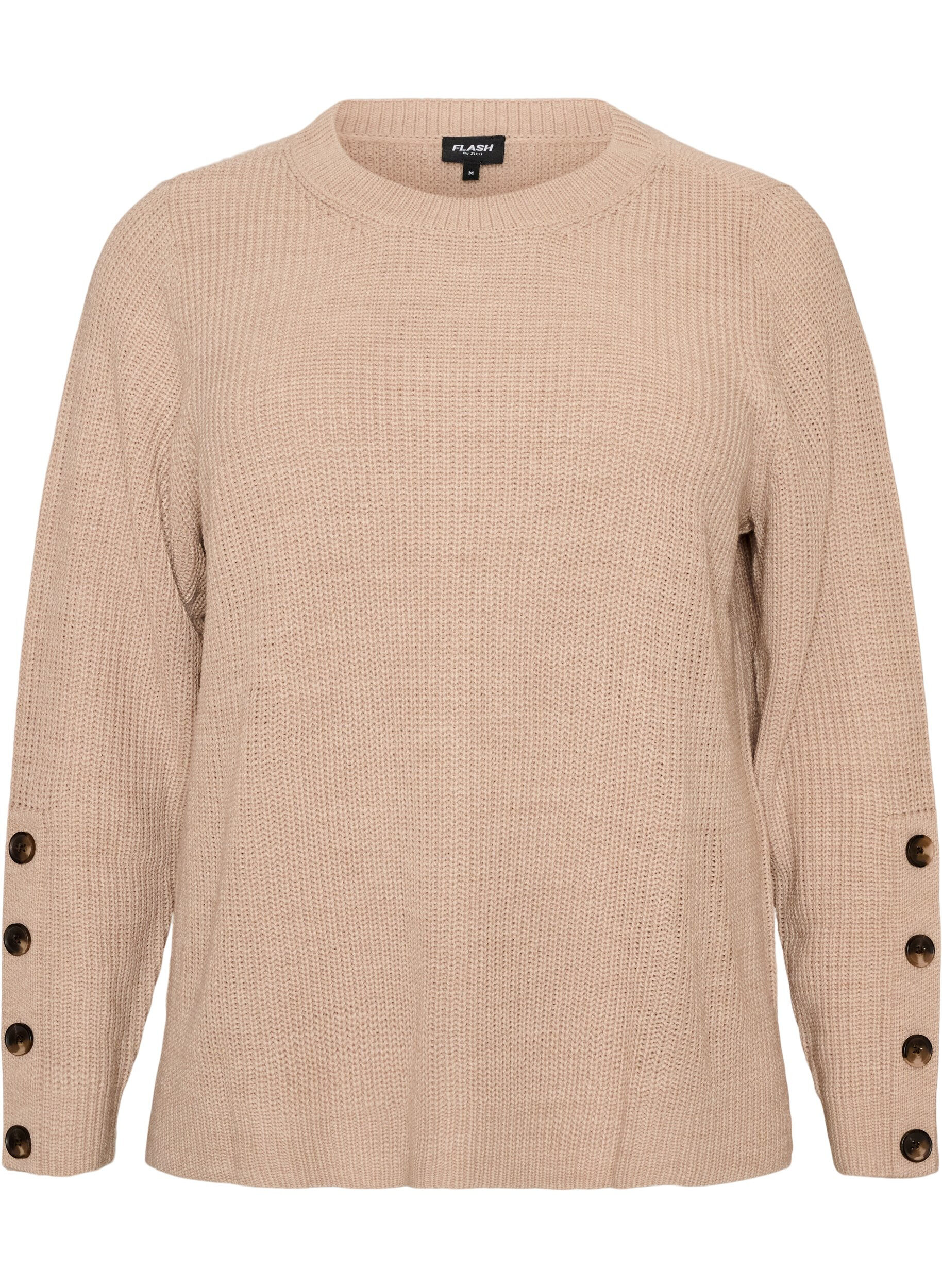 ZizzifashionKnitted blouse with ribbed texture and button details, Beige, Packshot image number 0