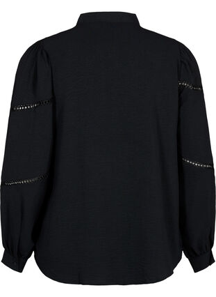 Shirt blouse with crochet details, Black, Packshot image number 1