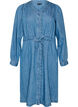 Denim dress with V-neck and tie-belt, Light Blue, Packshot image number 0