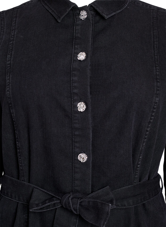 Denim midi dress with a belt and decorative buttons, Black, Packshot image number 2
