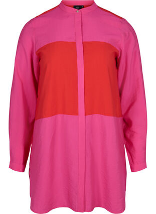 Long colour-block shirt, Pink Red Block, Packshot image number 0