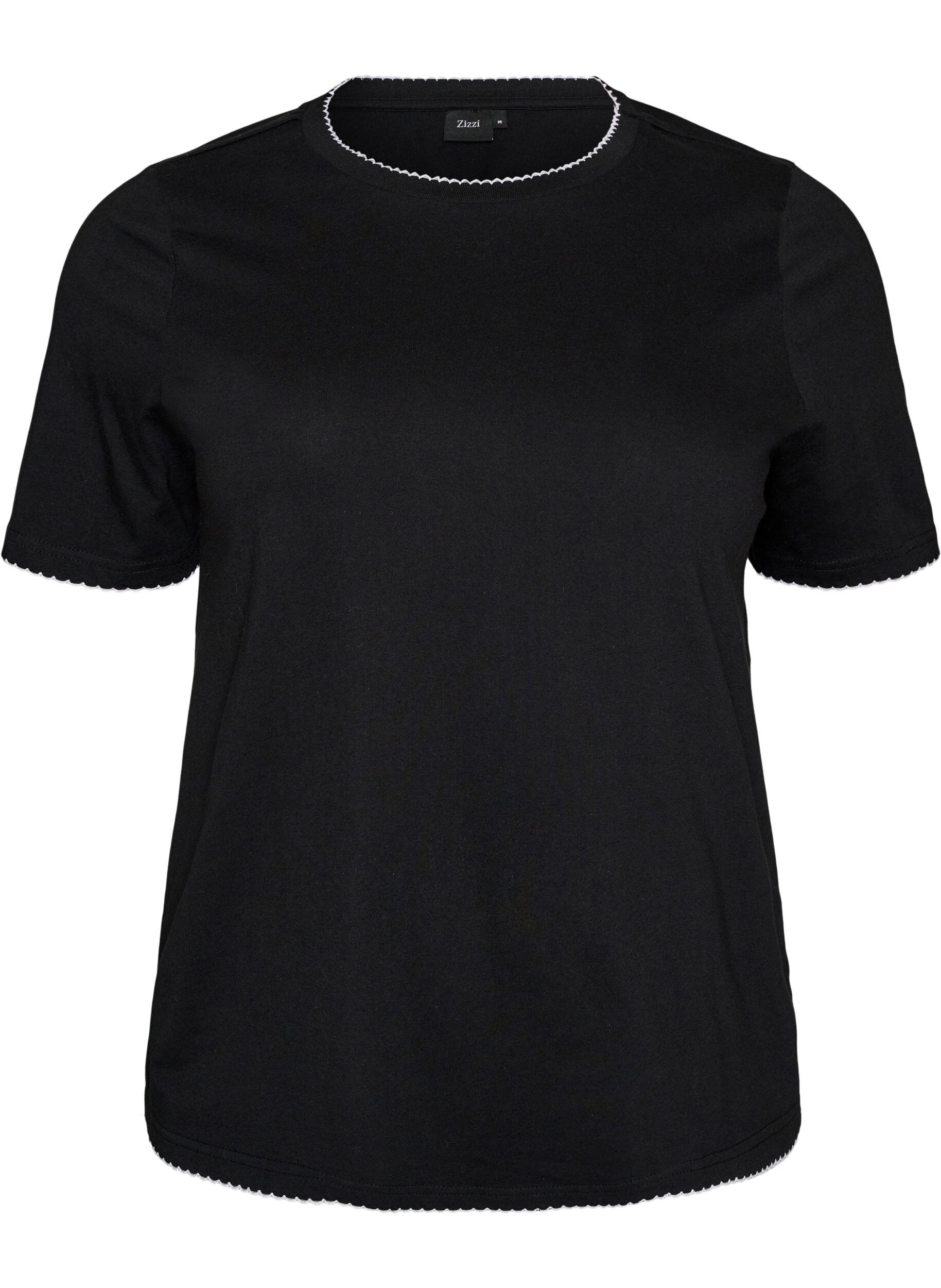 ZizzifashionCotton T-shirt with wavy contrasting edges, Black, Packshot image number 0