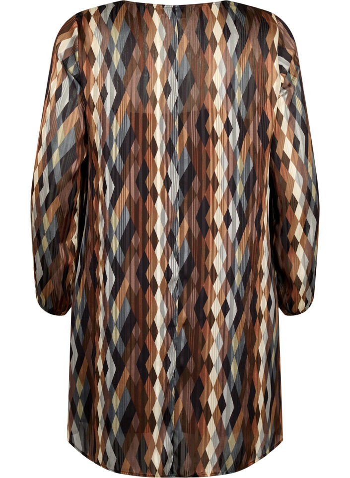 Long-sleeved dress with V-neck and print, Earthy Zig Zag, Packshot image number 1