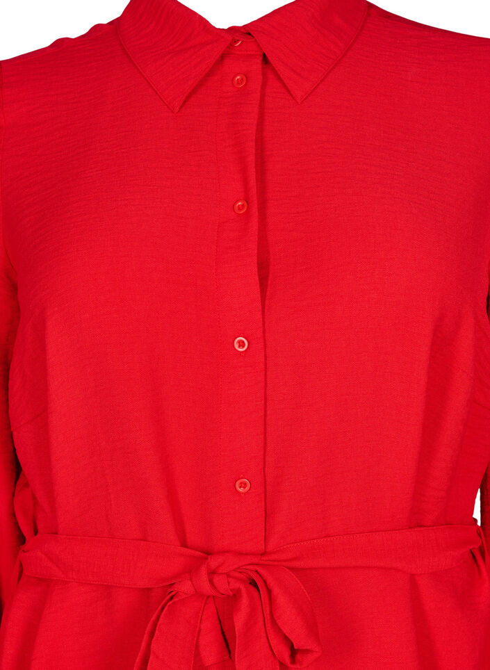 Shirt dress with tie belt and long sleeves, Red, Packshot image number 2