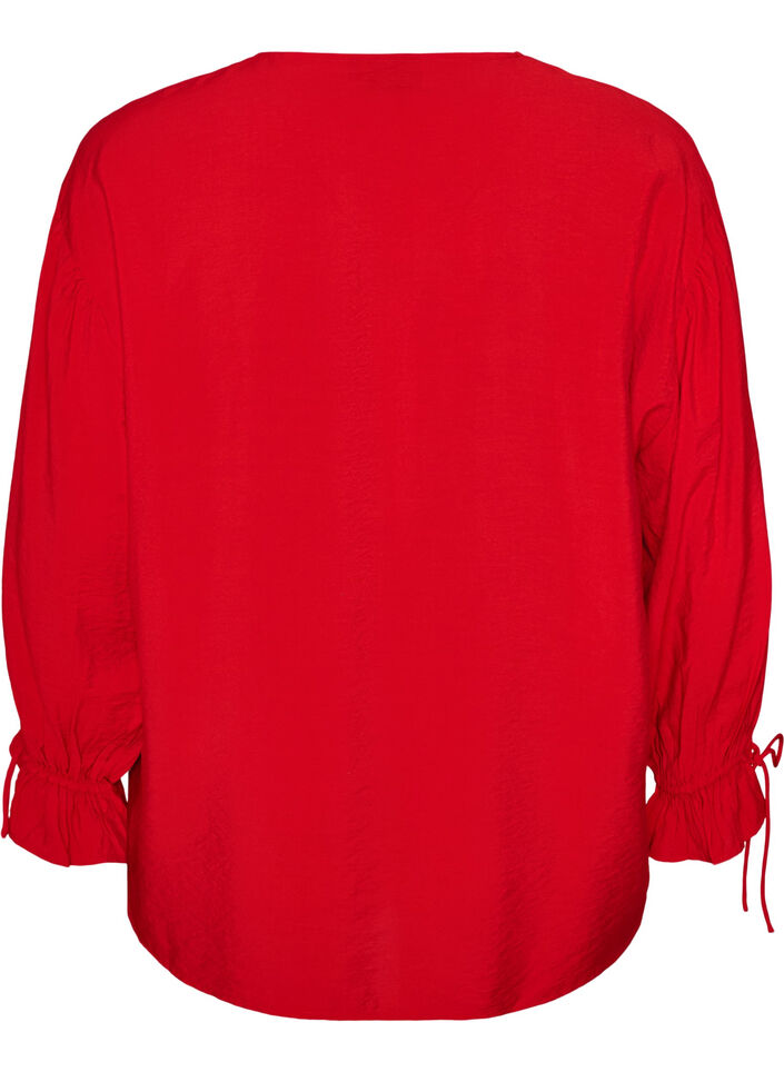 Viscose blouse with ties and ruffle details, Red, Packshot image number 1
