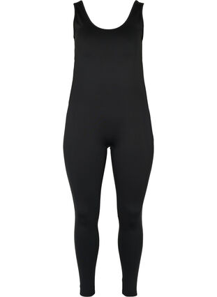 Tight-fitting exercise jumpsuit, Black, Packshot image number 0