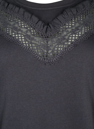 Sweatshirt with ruffle and crochet detail, Dark Grey, Packshot image number 2
