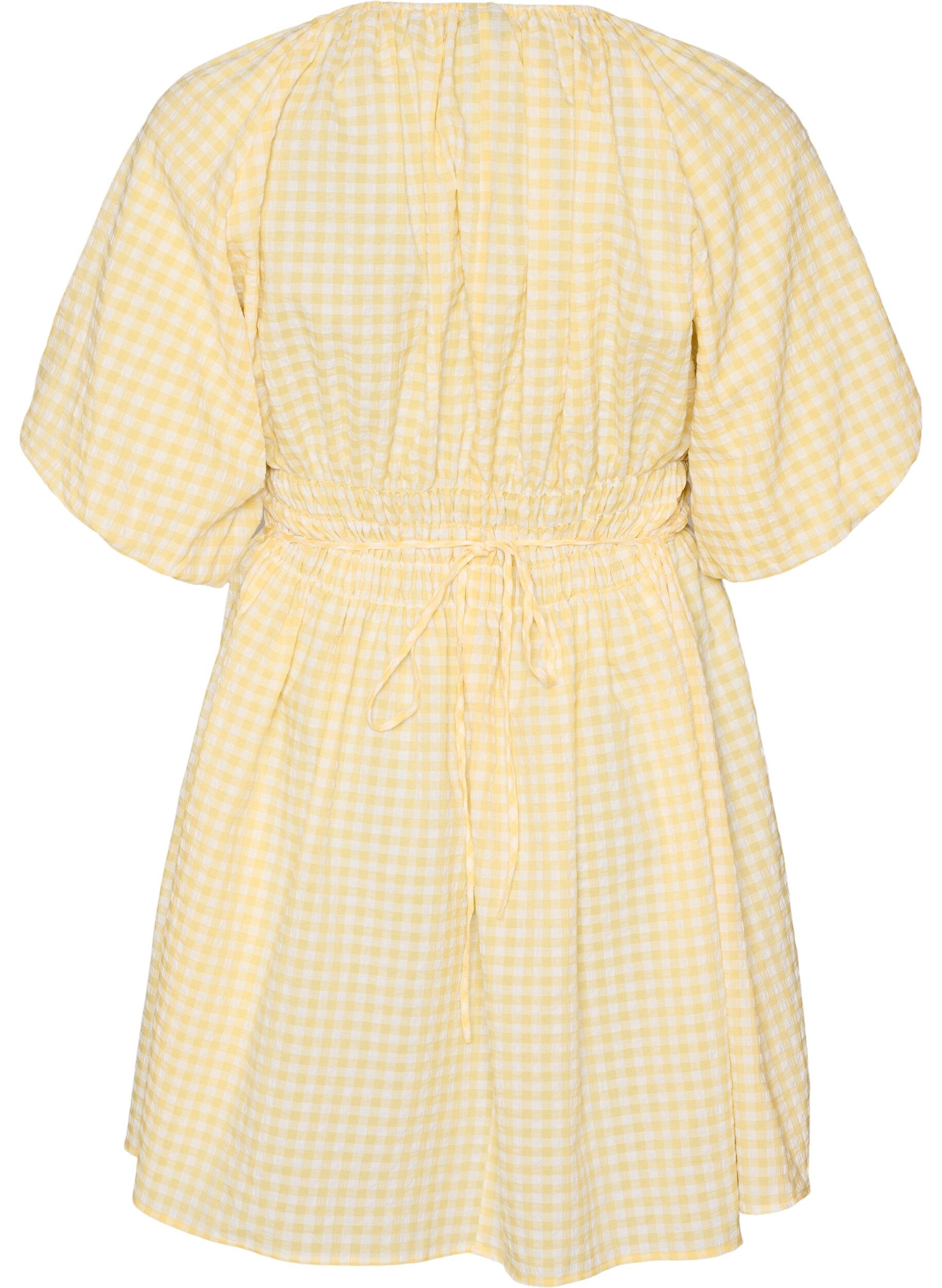 ZizzifashionShort small check dress with balloon sleeves, Yellow, Packshot image number 1