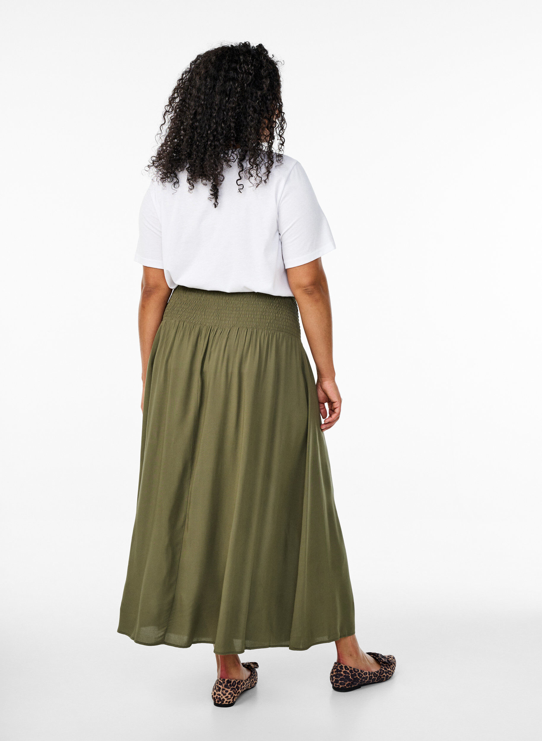 ZizzifashionViscose maxi skirt with smocking, Green, Model image number 1