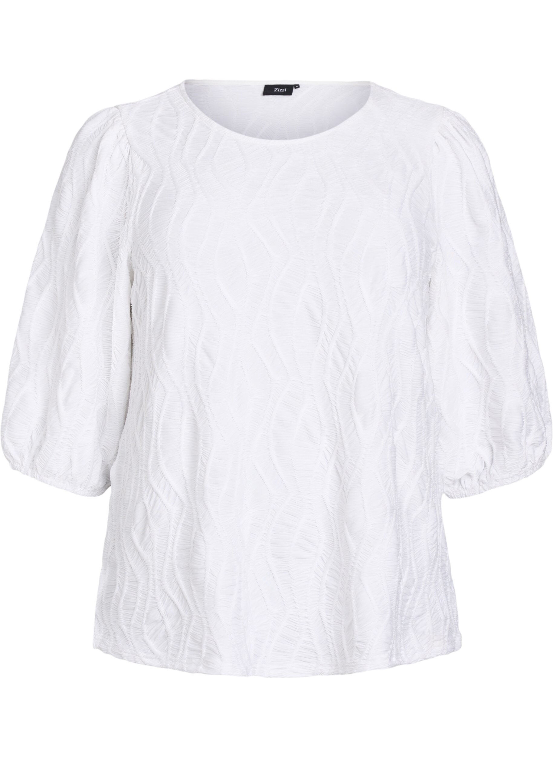 ZizzifashionBlouse with texture and 3/4 sleeves, White, Packshot image number 0