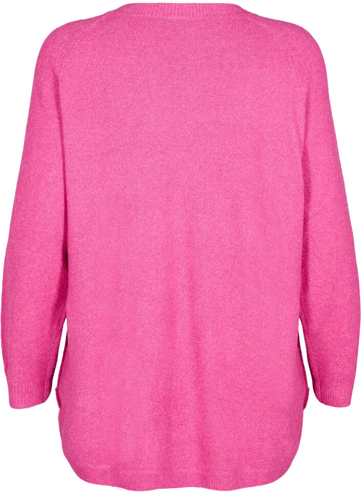 Long knitted blouse with button detail at the side, Raspberry Rose Mel., Packshot image number 1