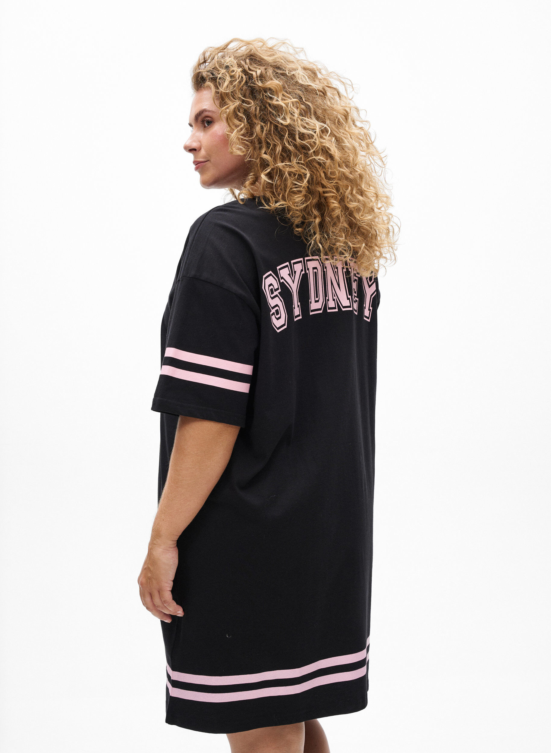 Zizzifashion Short T-shirt dress with sporty details, Black, Model image number 2