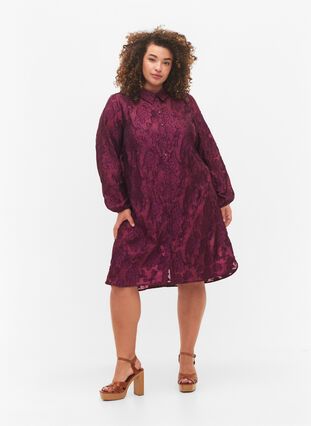 Long jacquard shirt, Dark Purple, Model image number 3