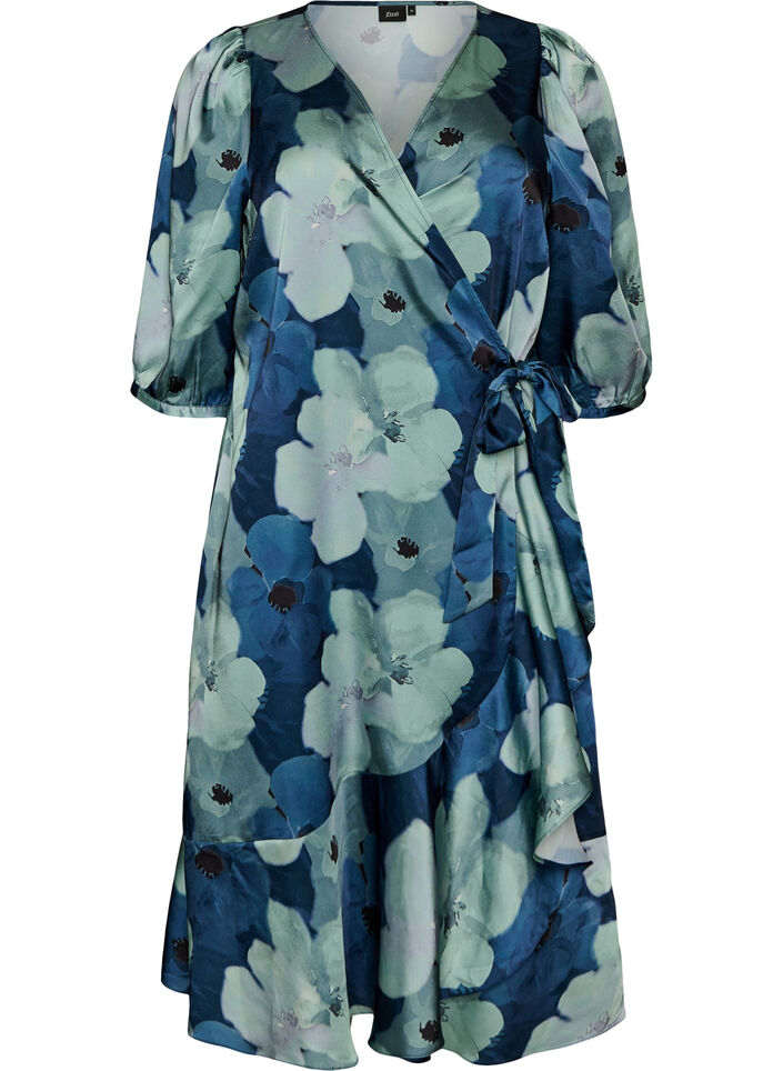 Floral wrap dress with 3/4 sleeves, Mixed colours, Packshot image number 0