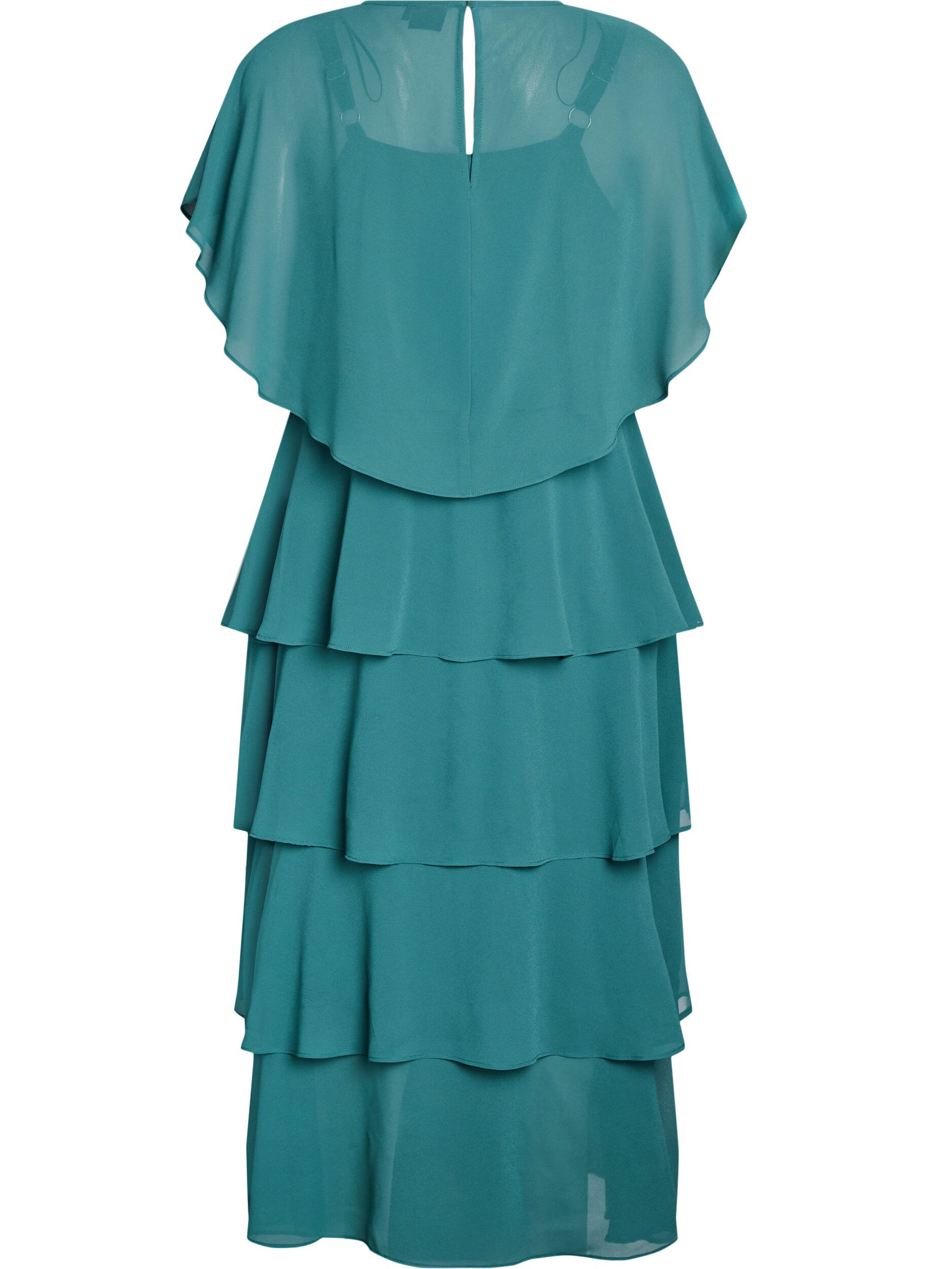 Zizzifashion Maxi dress with ruffle layers and detachable cape, Green, Packshot image number 1