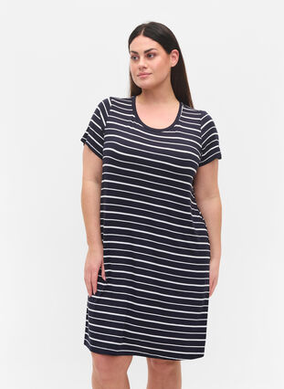 Short-sleeved dress, Night Sky Stripe, Model image number 0
