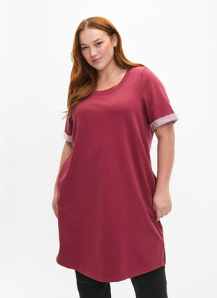 Short-sleeved sweat dress with pockets, Dry Rose, Model image number 0