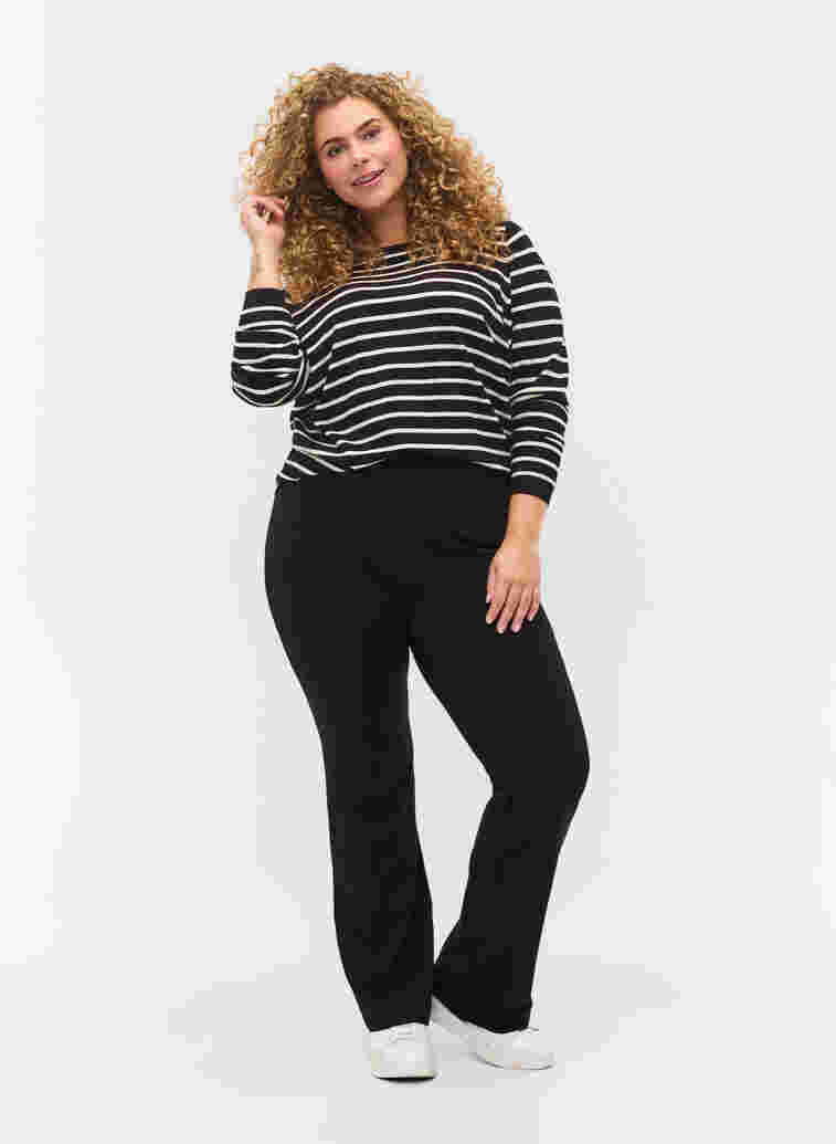 	 Knitted viscose top with long sleeves, Black W/Stripes, Model image number 3