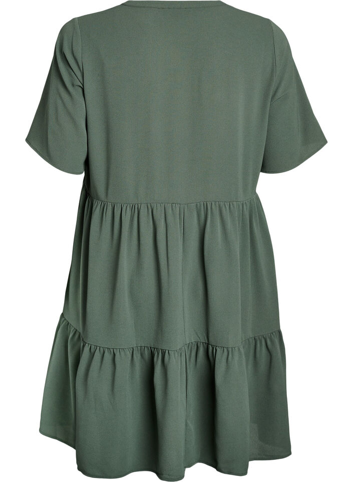 Short sleeve dress with a-line and cutlines, Green, Packshot image number 1