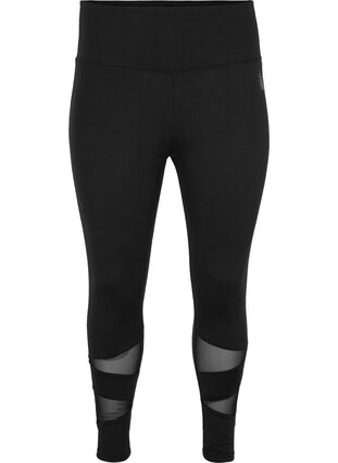 Sports leggings with mesh, Black, Packshot image number 0