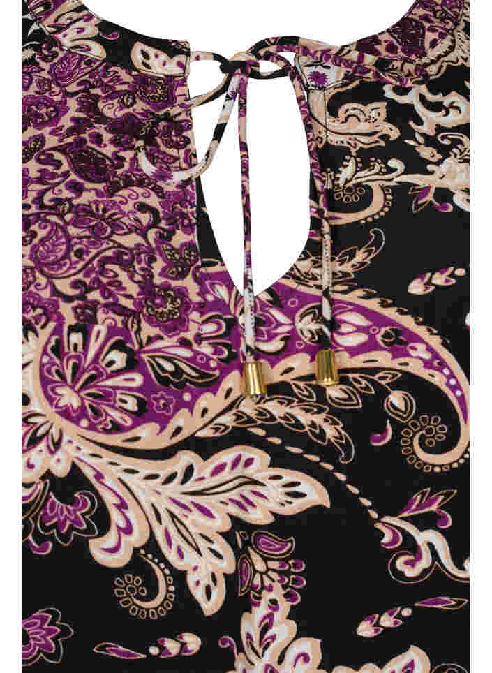Viscose blouse with paisley print and smock, Black Patchwork AOP, Packshot image number 2