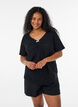 Night top in organic cotton with eyelet embroidery, Black, Model image number 0