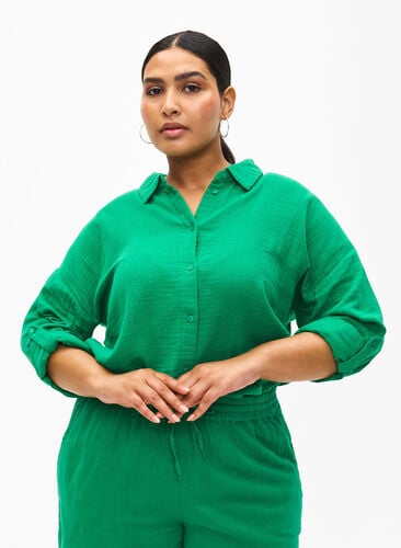 Shirt with cotton muslin collar, Jolly Green, Model image number 0