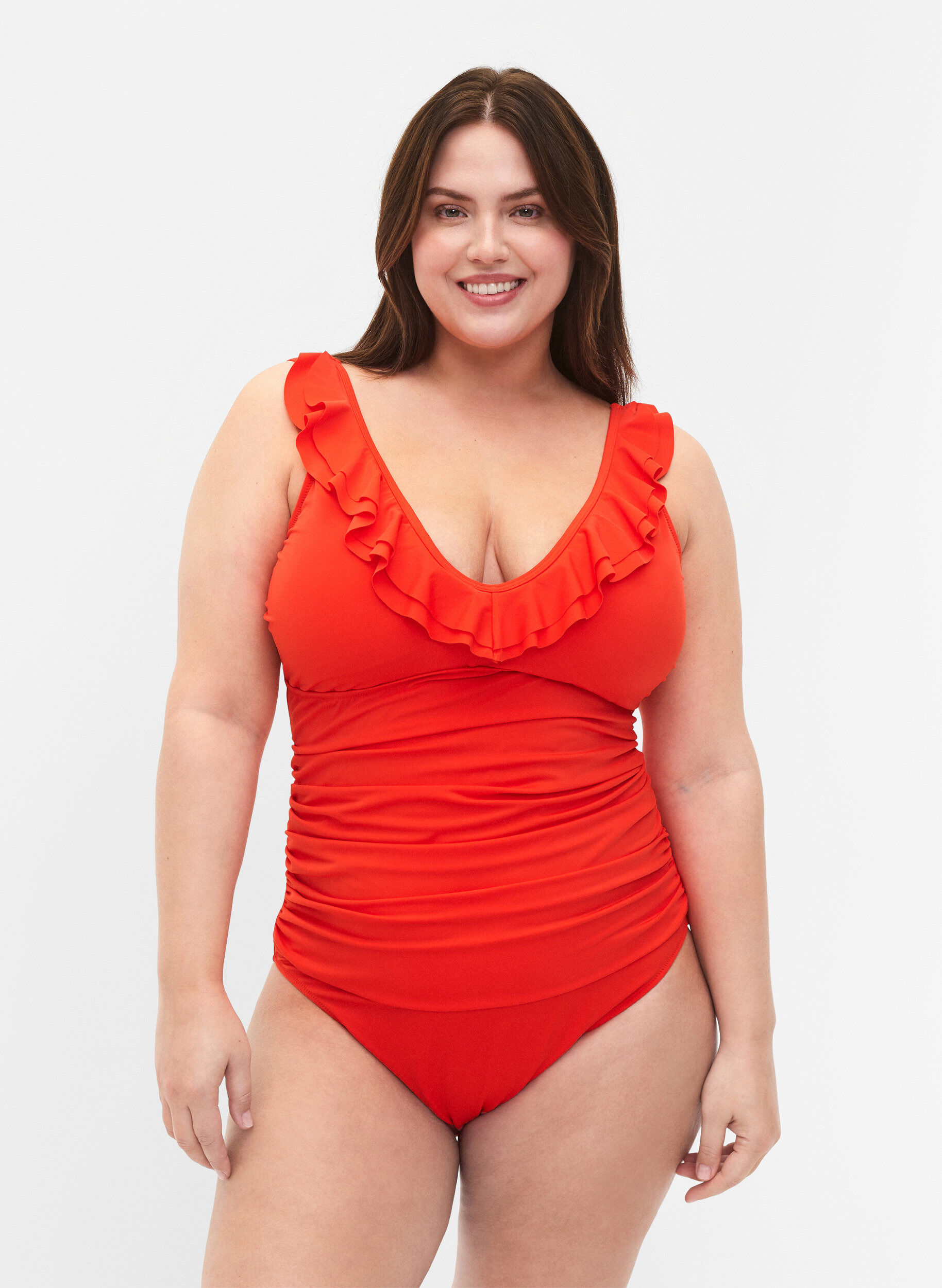 Zizzifashion Swimsuit with ruffles and removable inserts, Orange, Model image number 0