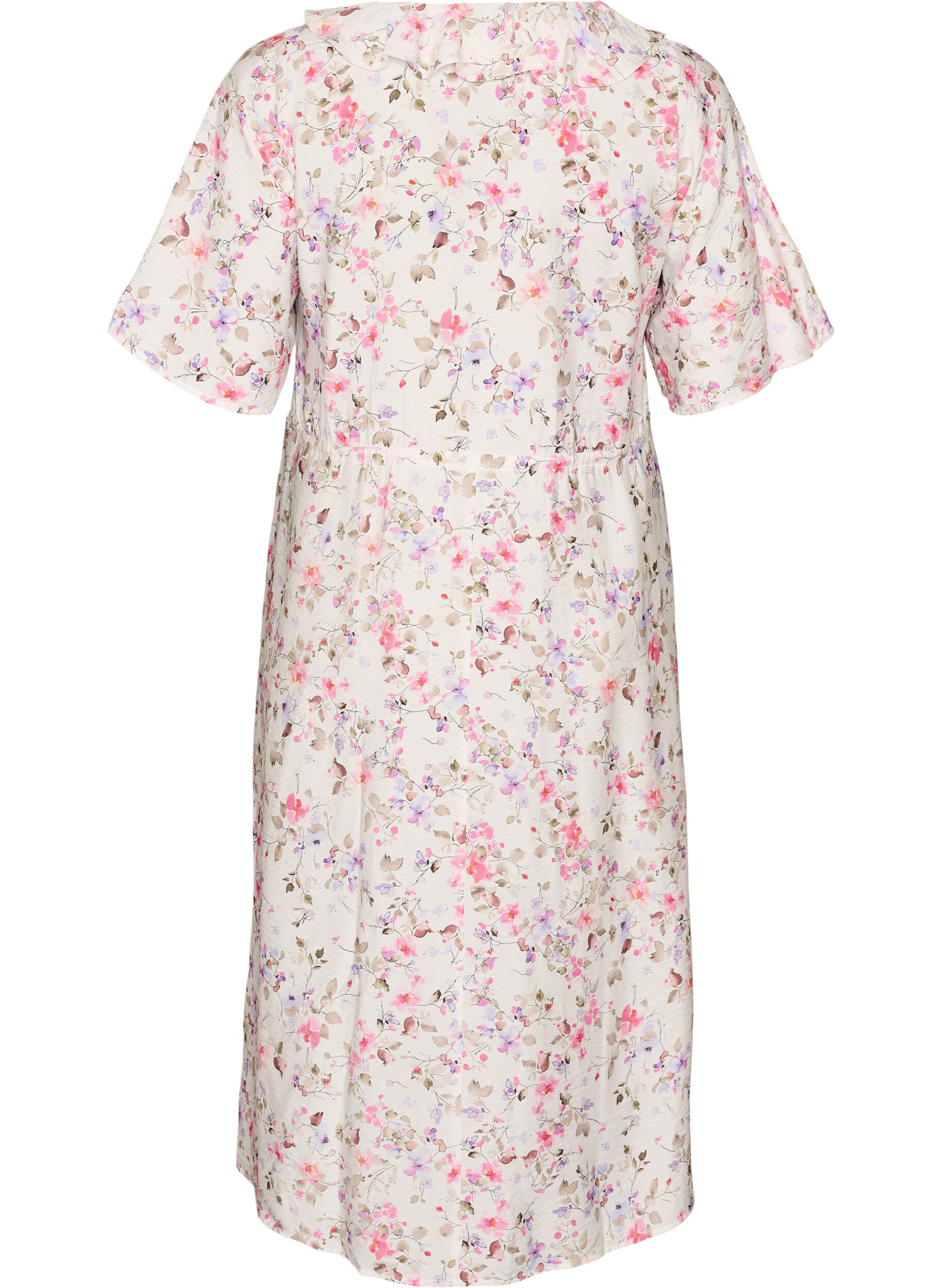 ZizzifashionViscose midi dress with a floral print and ruffle collar, Vanilla, Packshot image number 1