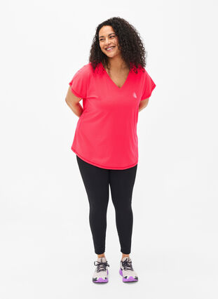 Loose training t-shirt with v-neck, Neon Diva Pink, Model image number 2