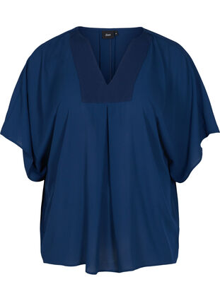 V-neck blouse with batwing sleeves, Navy Blazer, Packshot image number 0