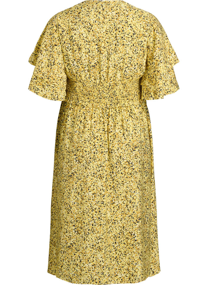 Midi dress with smock and ruffle sleeves, Yellow, Packshot image number 1