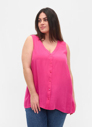 Viscose top with buttons, Beetroot Purple, Model image number 0