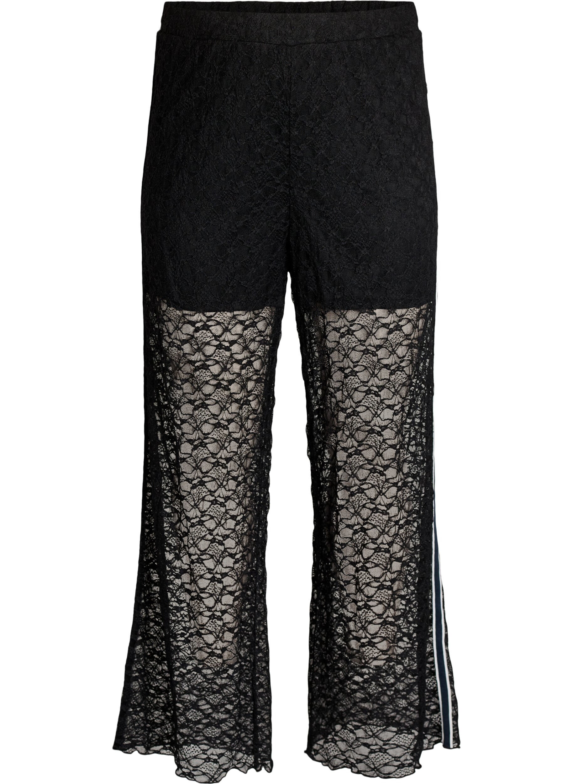 Sheer wide-leg lace trousers