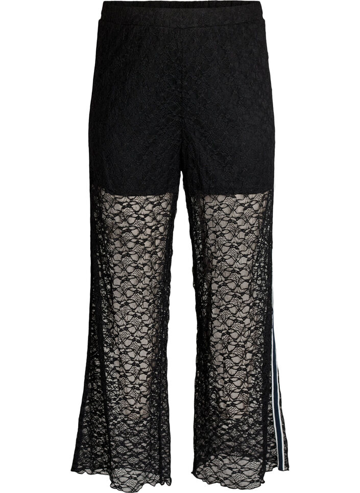 Sheer wide-leg lace trousers, Black, Packshot image number 0
