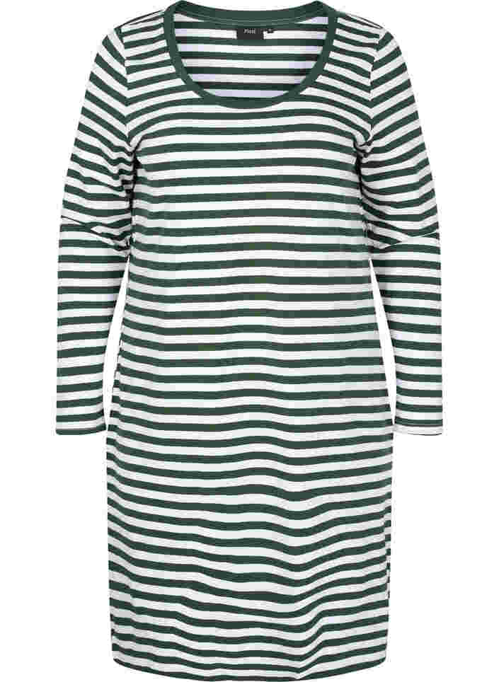 Striped cotton dress with long sleeves , M View w.White Thin, Packshot image number 0