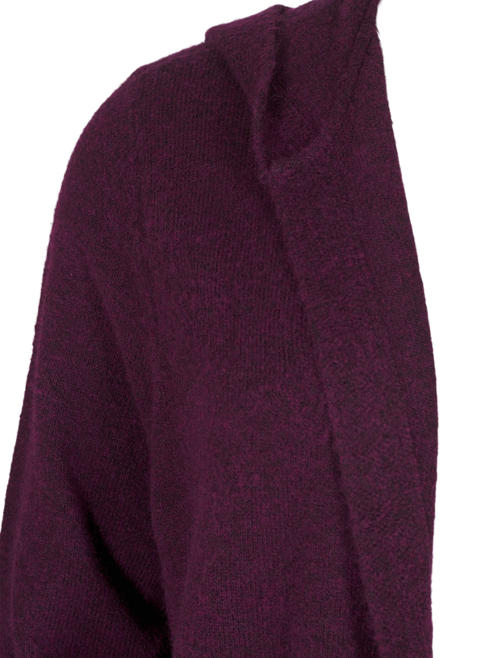 Zizzifashion Long knitted cardigan with wool and hood, Potent Purple Mel., Packshot image number 2