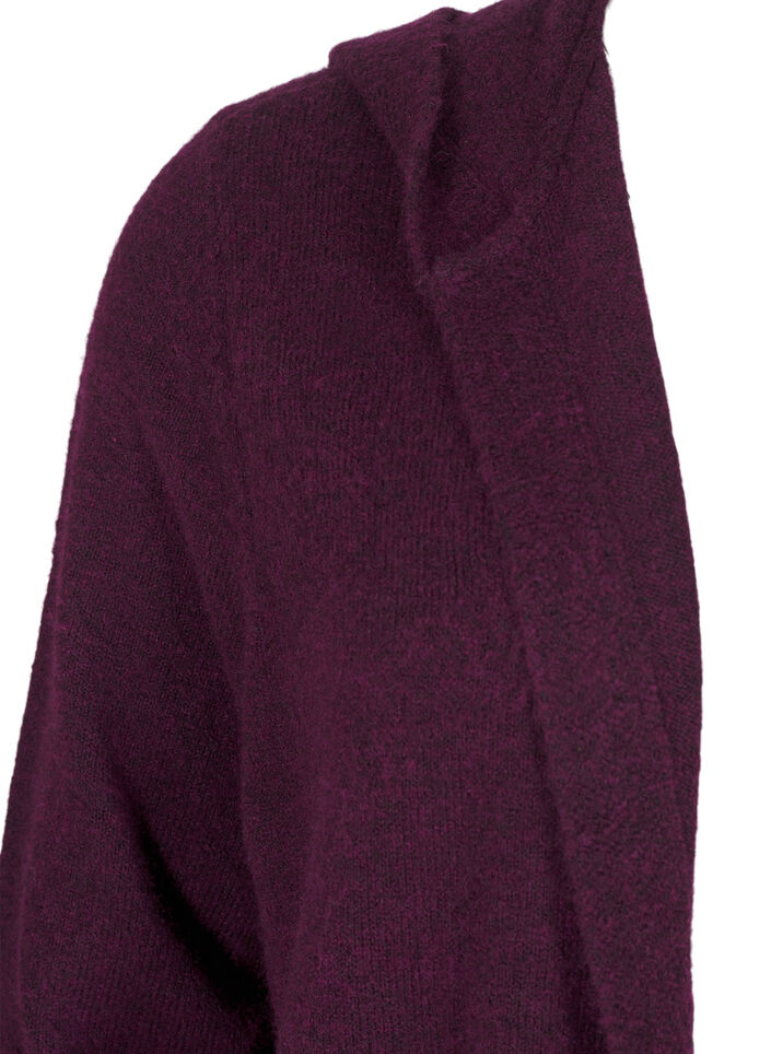 Long knitted cardigan with wool and hood, Potent Purple Mel., Packshot image number 2