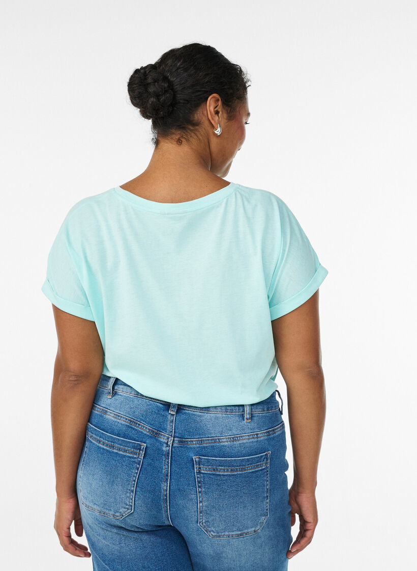 Short-sleeved cotton blend t-shirt, Turquoise, Model image number 2