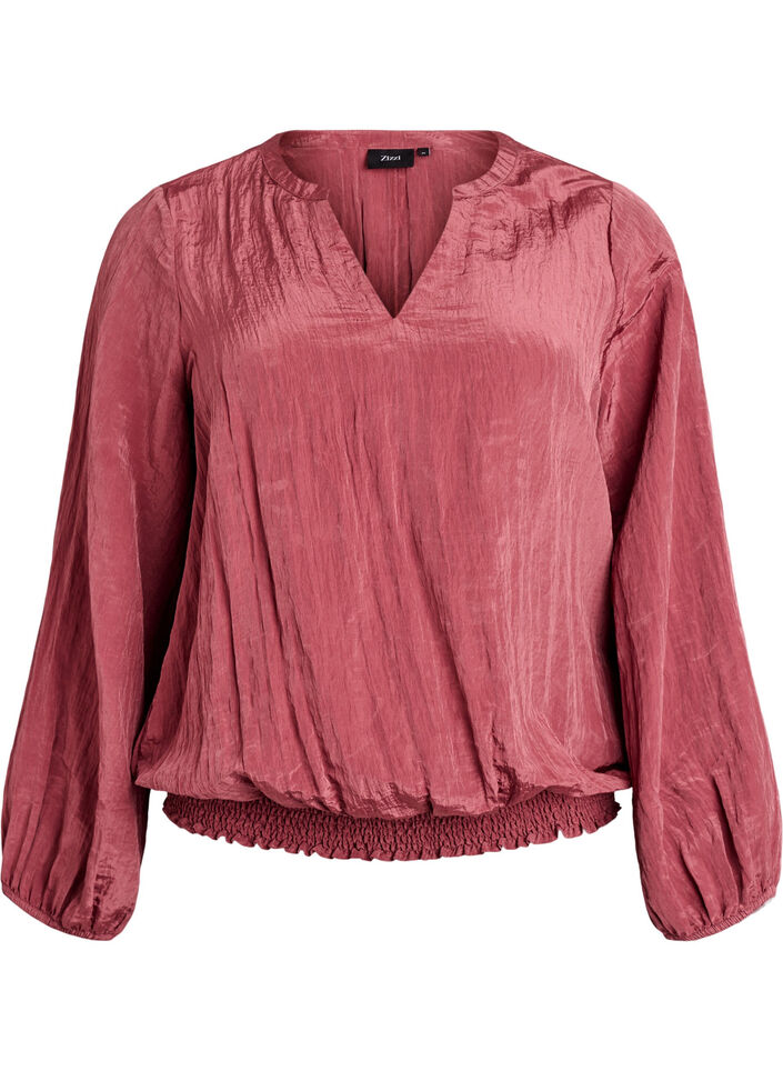 Blouse with V-neck and crinkled texture, Rose, Packshot image number 0