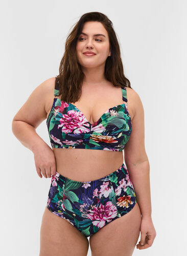 High-waisted bikini bottoms with floral print, Flower Print, Model image number 0