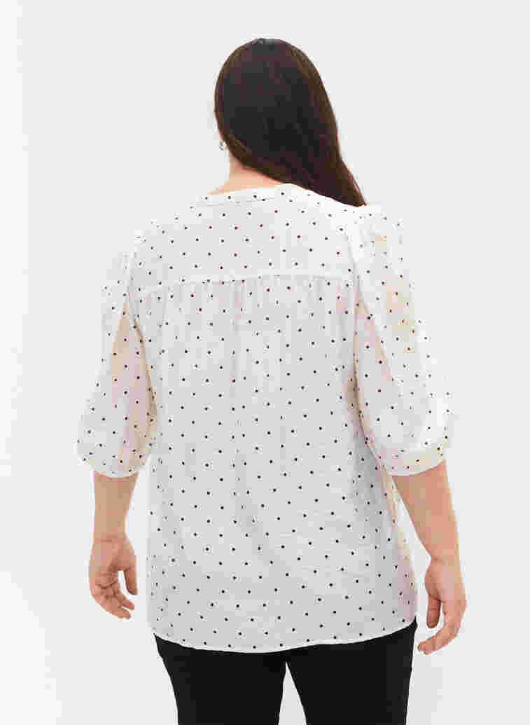 	 Dotted blouse with 3/4 sleeves in viscose material, White Dot, Model image number 1